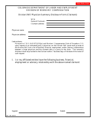 Form WC180 &quot;Division Ime Physician Summary Disclosure Form (Claimant)&quot; - Colorado