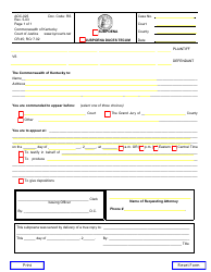 Document preview: Form AOC-025 Subpoena / Subpoena Duces Tecum - Kentucky