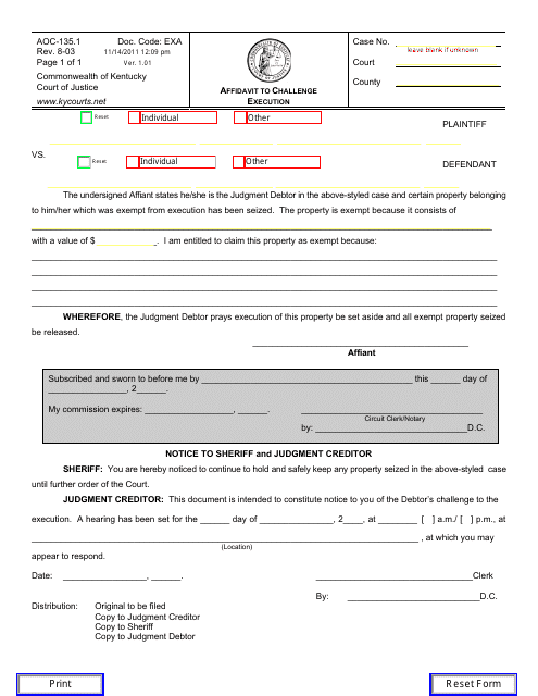 Form AOC-135.1  Printable Pdf
