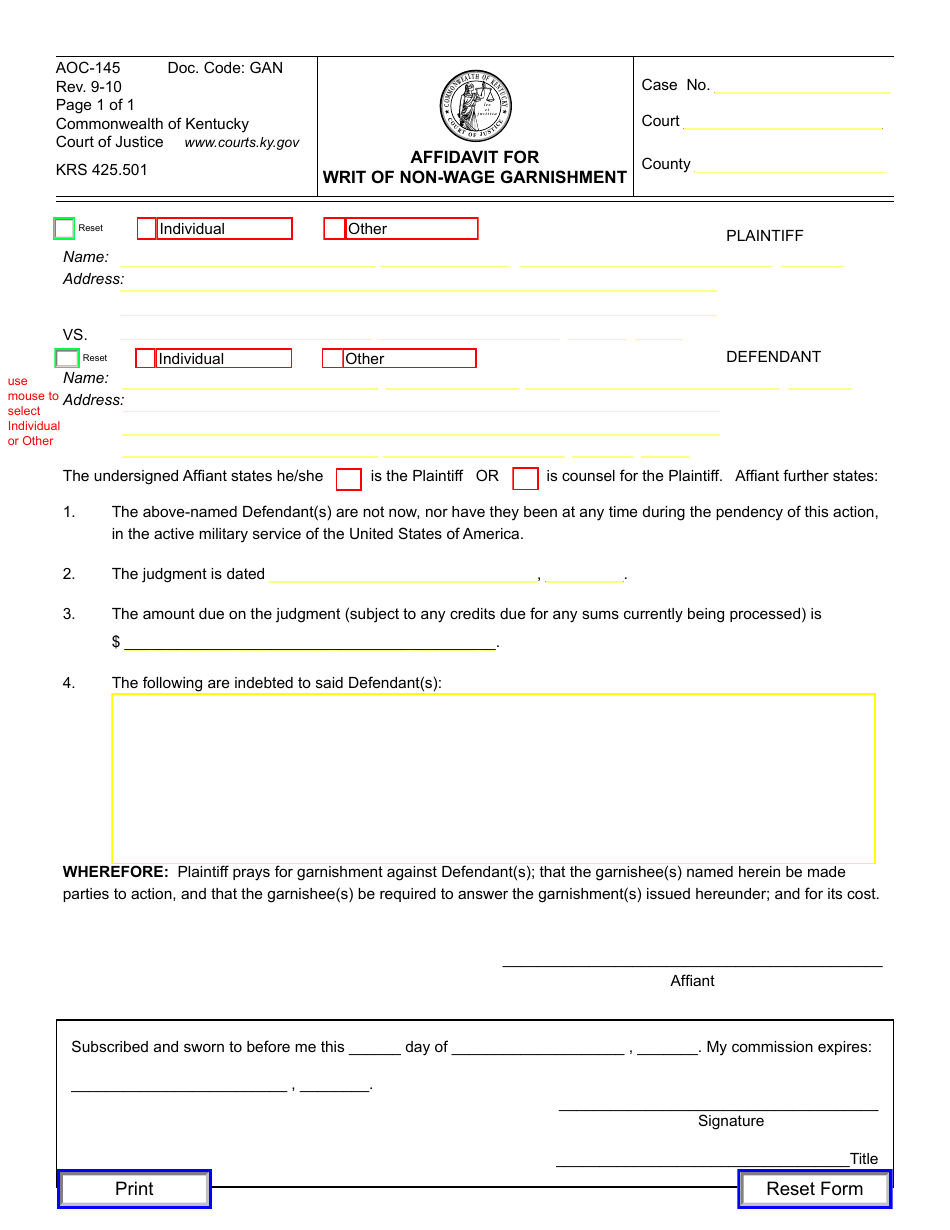 Form AOC-145 - Fill Out, Sign Online and Download Fillable PDF ...