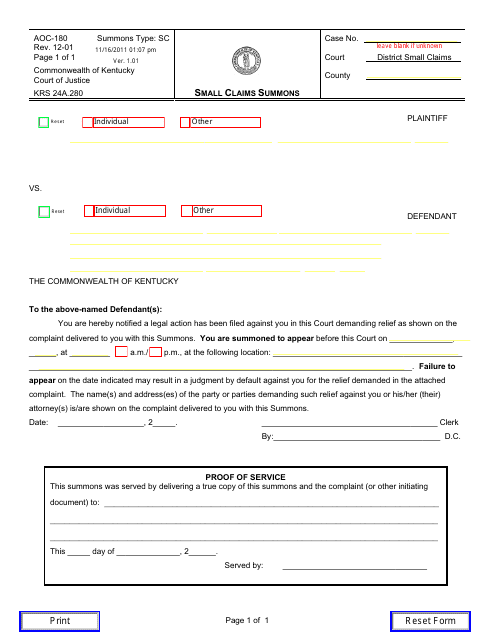 Form AOC-180  Printable Pdf