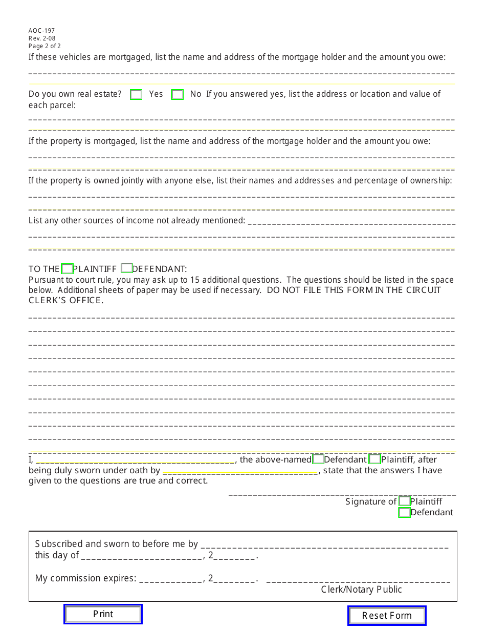 Form AOC197 Fill Out, Sign Online and Download Fillable PDF