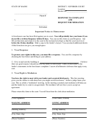 Document preview: Response to Complaint and Request for Mediation - Maine
