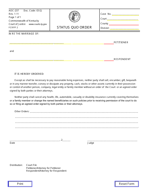 Form AOC-237  Printable Pdf