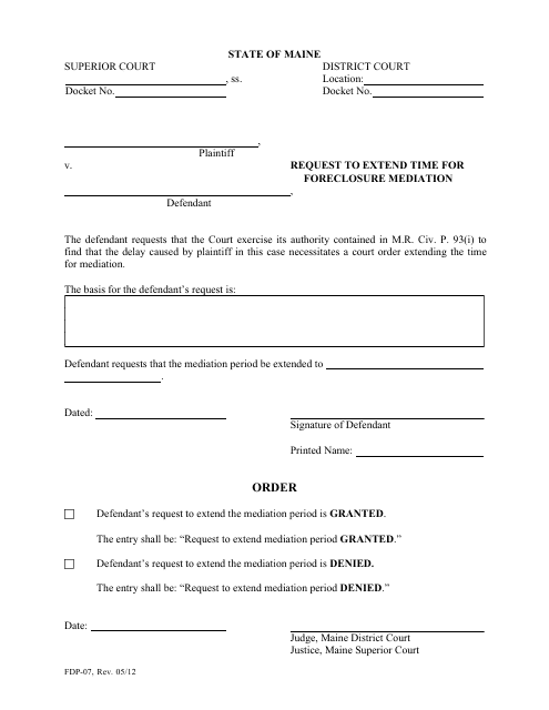 Form FDP-07 Request to Extend Time for Foreclosure Mediation - Maine