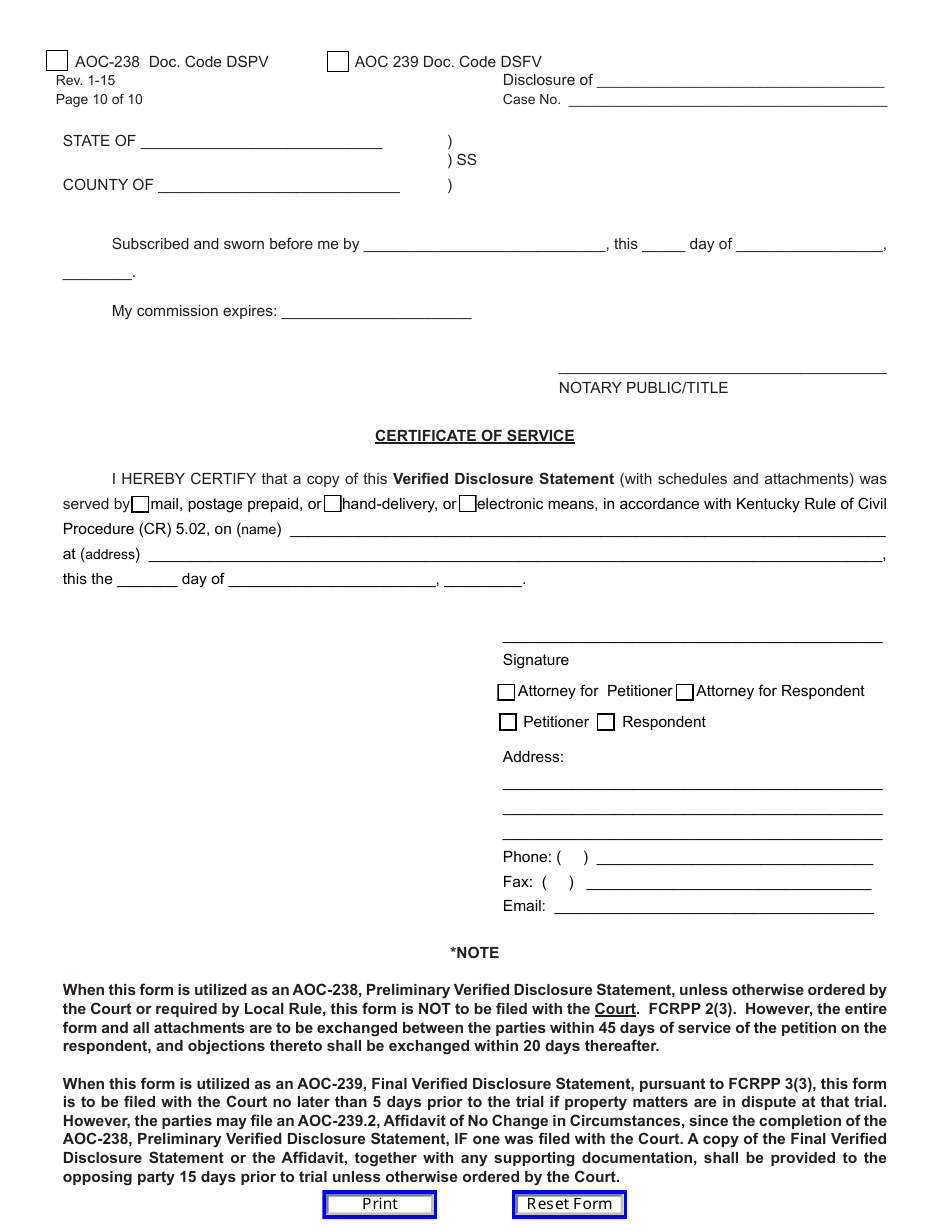 Form AOC-238 (AOC-239) - Fill Out, Sign Online and Download Fillable ...