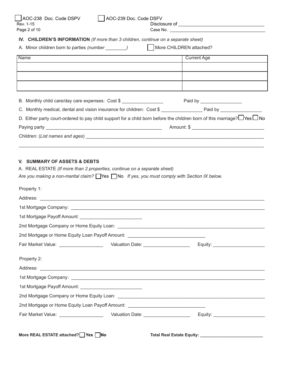 Form AOC-238 (AOC-239) Preliminary Verified Disclosure Statement / Final Verified Disclosure Statement - Kentucky, Page 2