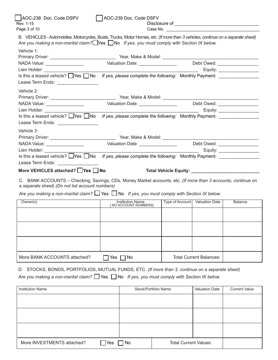 Form AOC-238 (AOC-239) Preliminary Verified Disclosure Statement / Final Verified Disclosure Statement - Kentucky, Page 3