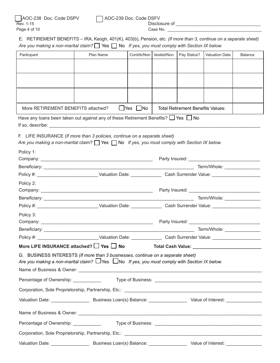 Form AOC-238 (AOC-239) Preliminary Verified Disclosure Statement / Final Verified Disclosure Statement - Kentucky, Page 4