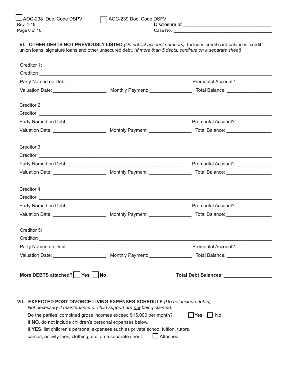 Form AOC-238 (AOC-239) Preliminary Verified Disclosure Statement / Final Verified Disclosure Statement - Kentucky, Page 6