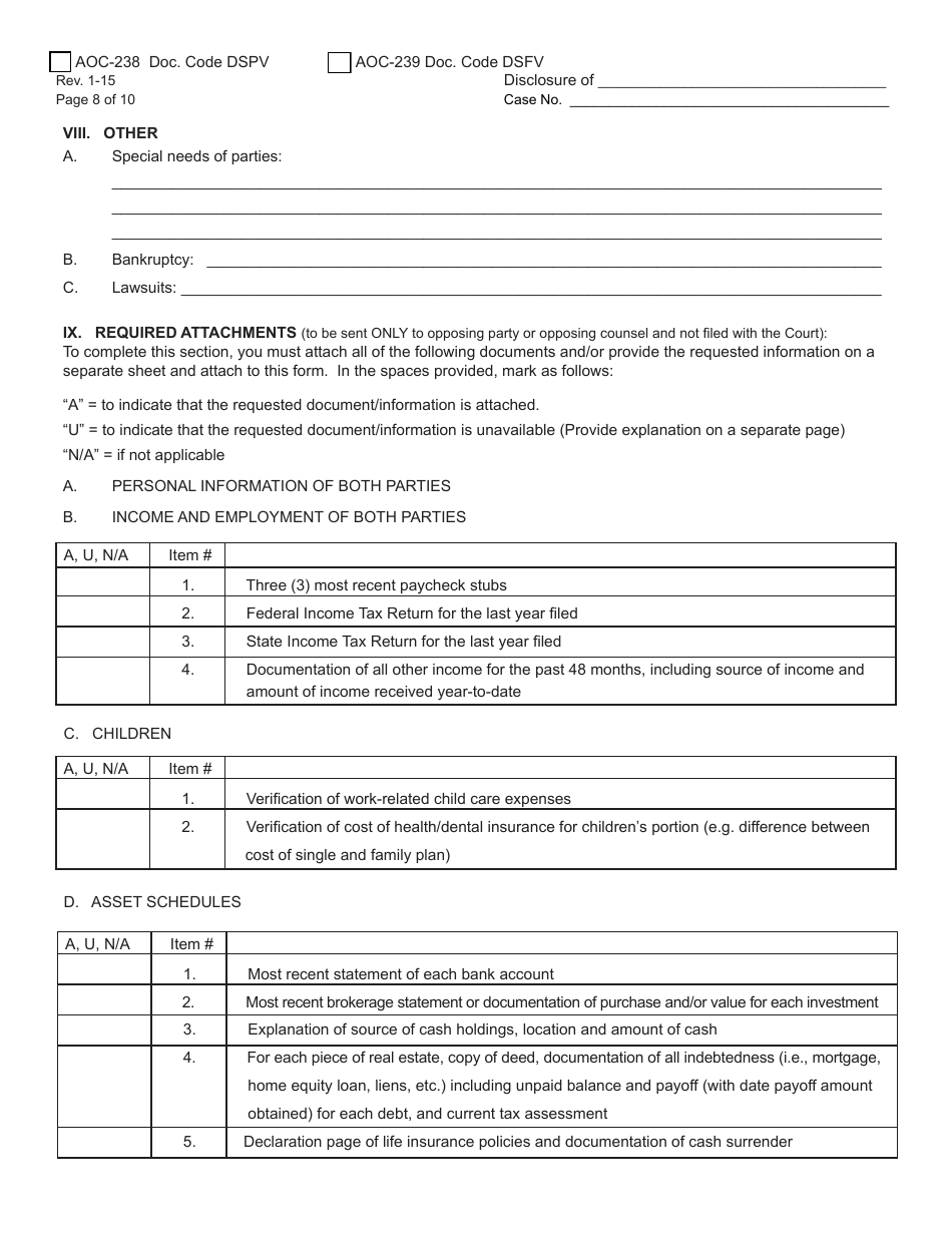 Form AOC-238 (AOC-239) Preliminary Verified Disclosure Statement / Final Verified Disclosure Statement - Kentucky, Page 8