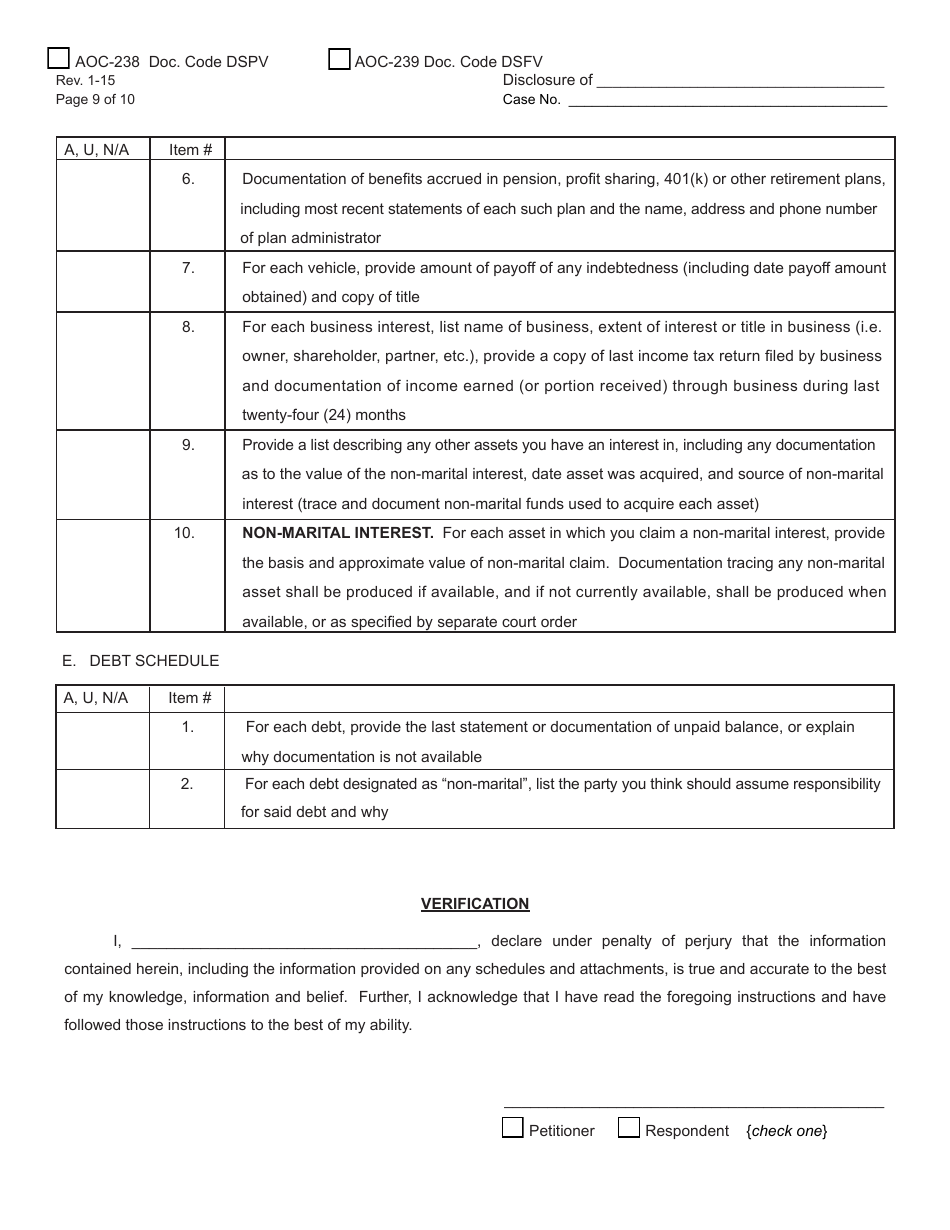 Form AOC-238 (AOC-239) Preliminary Verified Disclosure Statement / Final Verified Disclosure Statement - Kentucky, Page 9