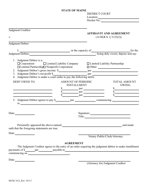 Form MJ/SC-012  Printable Pdf