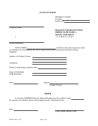 Document preview: Form MJ-014 Request for Restitution Order to Be Made a Money Judgment - Maine