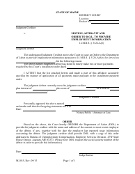 Form MJ-015 &quot;Motion, Affidavit and Order to D.o.l. to Provide Employment Information&quot; - Maine