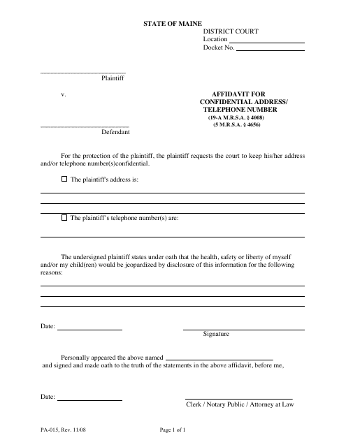 Form PA-015  Printable Pdf