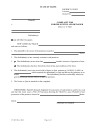 Document preview: Form CV-007 Complaint for Forcible Entry and Detainer - Maine