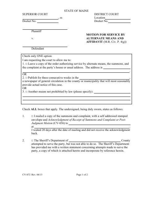 Form CV-072  Printable Pdf