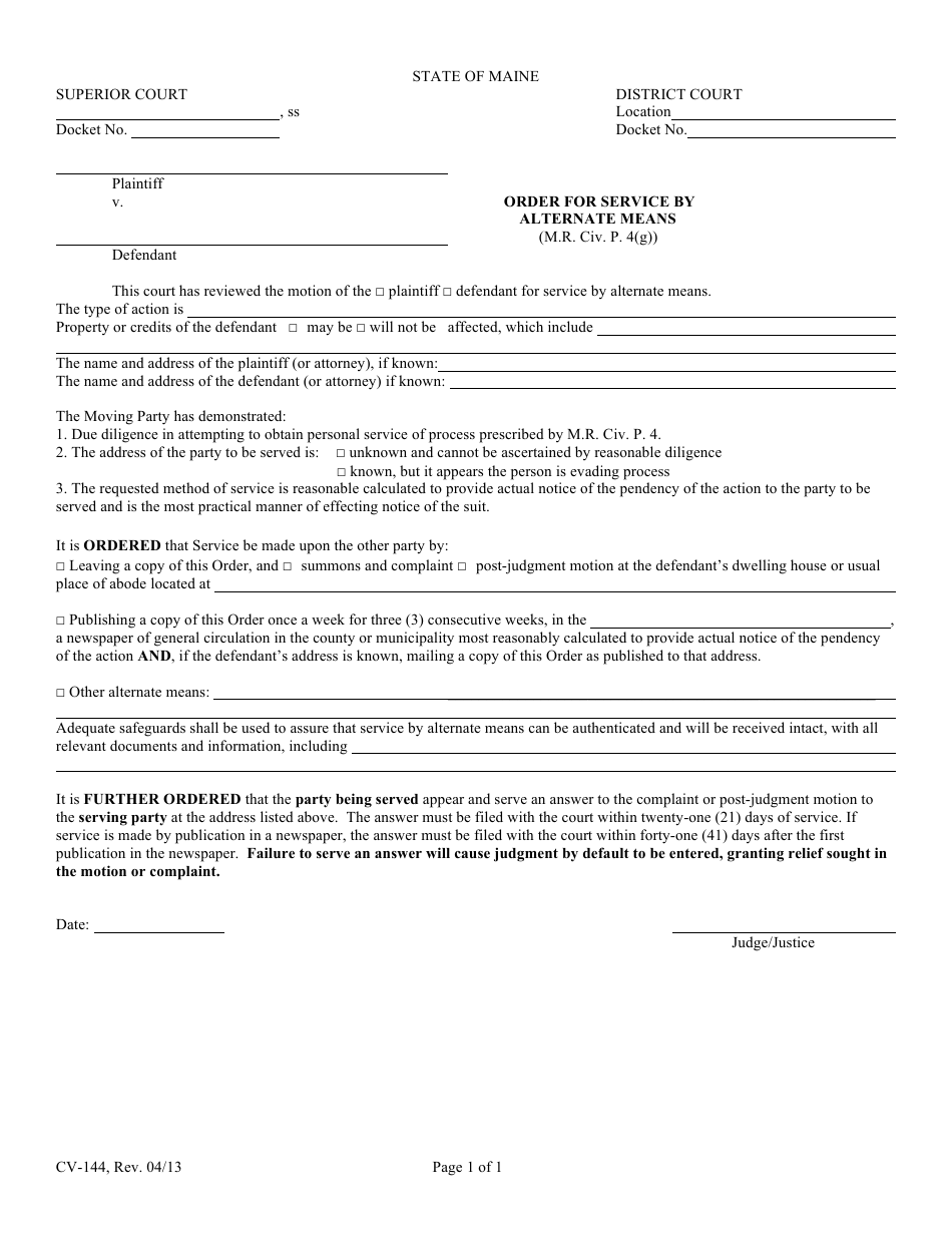 Form CV-144 - Fill Out, Sign Online and Download Fillable PDF, Maine ...