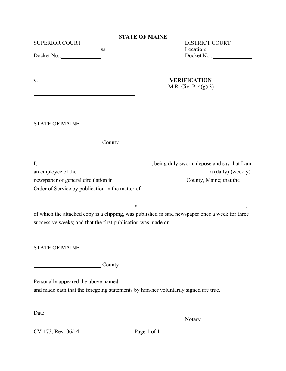 Form CV-173 Verification - Maine, Page 1