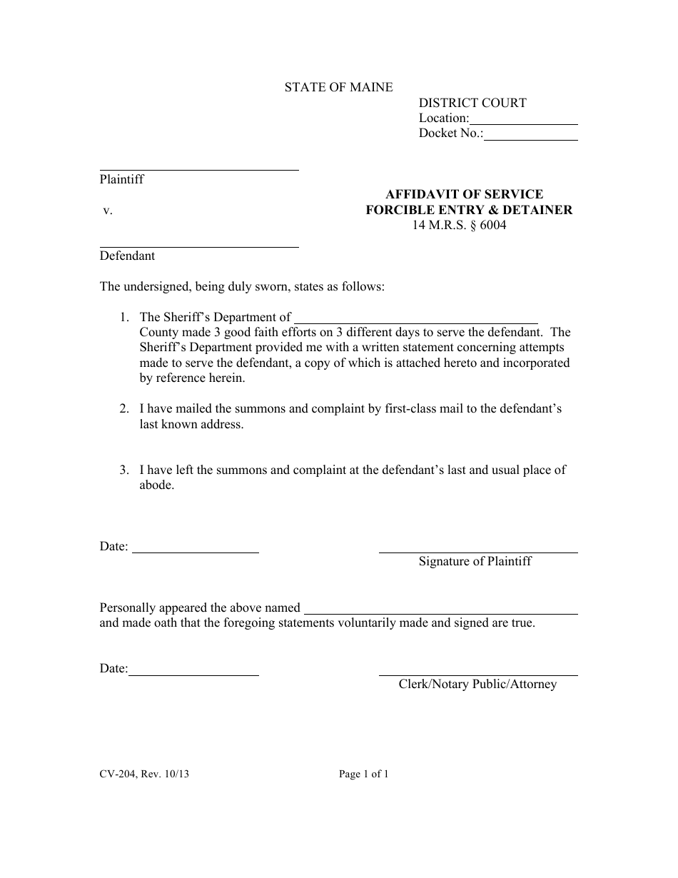 Form CV-204 Download Fillable PDF or Fill Online Affidavit of Service ...