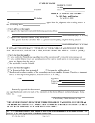 Document preview: Form CV-206 Notice of Appeal and Affidavit Forcible Entry and Detainer - Maine
