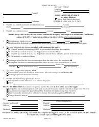 Form FM-005 &quot;Divorce Complaint Without Children&quot; - Maine