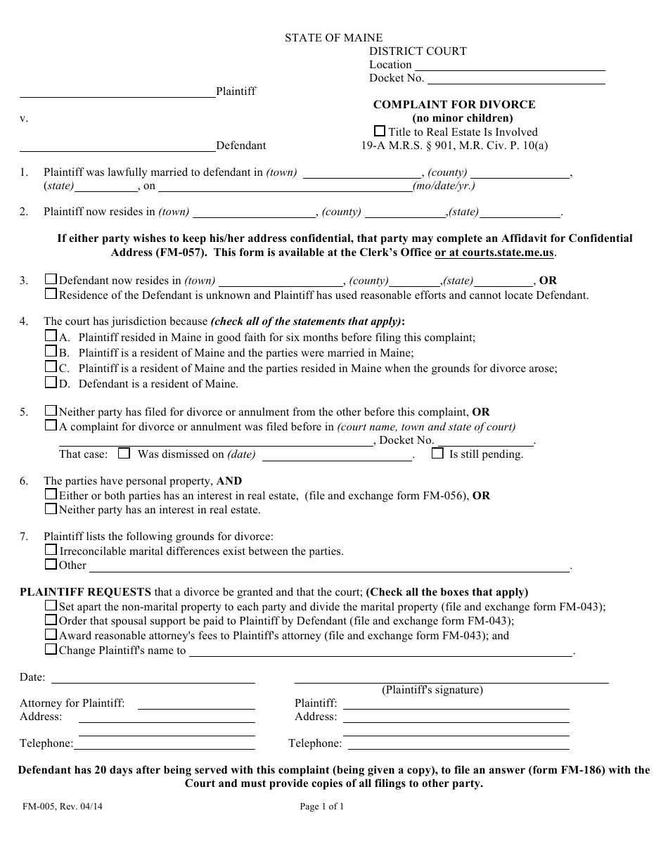 Form FM-005 - Fill Out, Sign Online and Download Fillable PDF, Maine ...