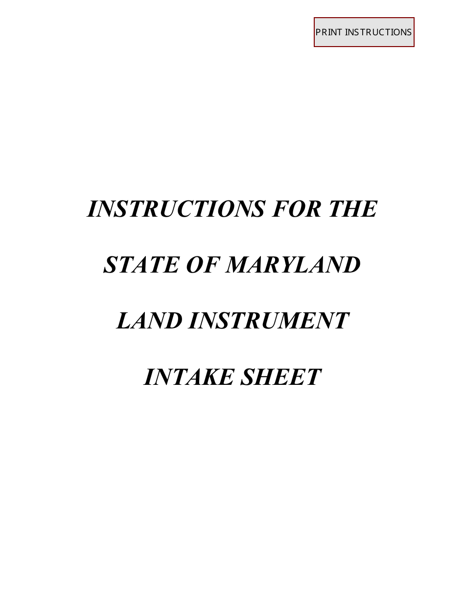 Instructions for Form AOC-CC-300 Maryland Land Instrument Intake Sheet - Maryland, Page 1