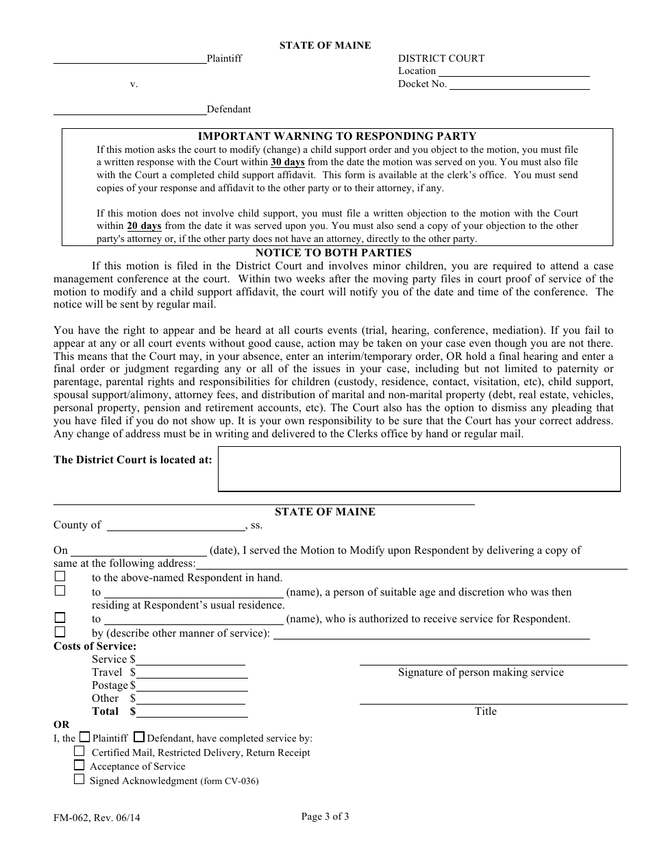 Form FM-062 Motion to Modify - Maine, Page 3