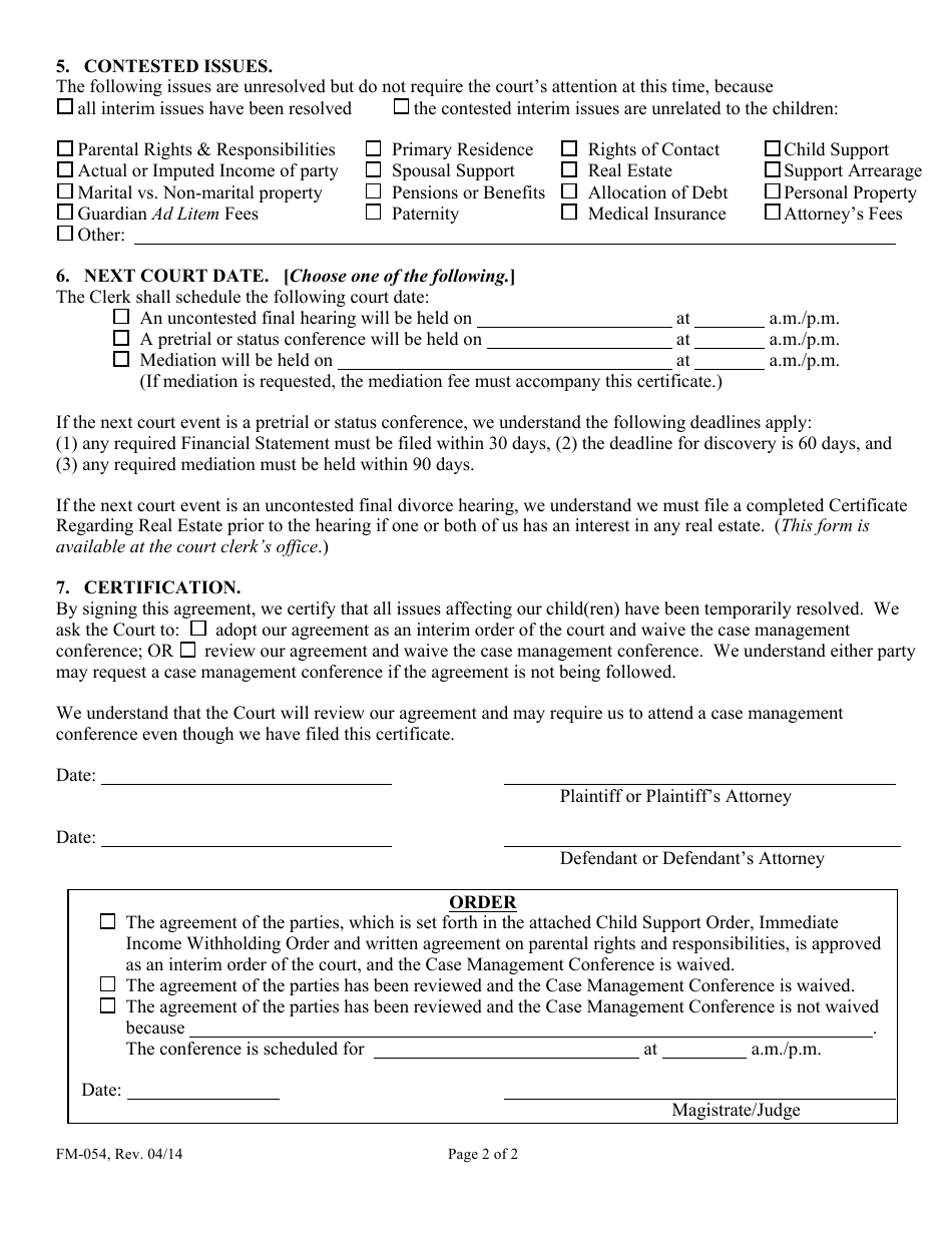 Form FM-054 Certificate in Lieu of Case Management Conference - Maine, Page 2