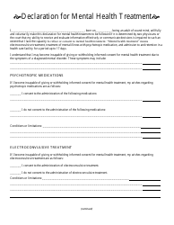 Document preview: Declaration for Mental Health Treatment - Illinois