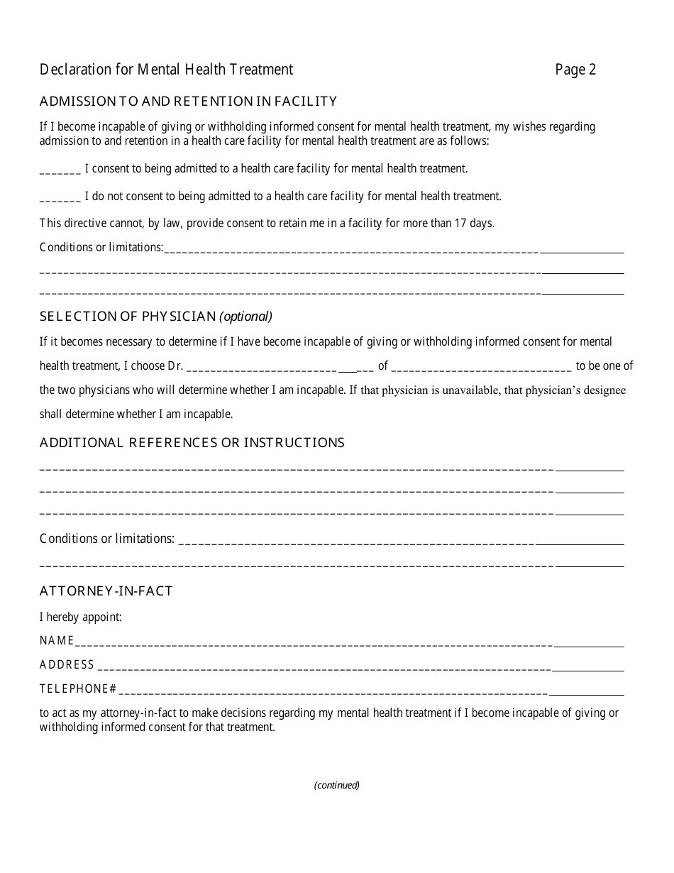 Declaration for Mental Health Treatment - Illinois, Page 2