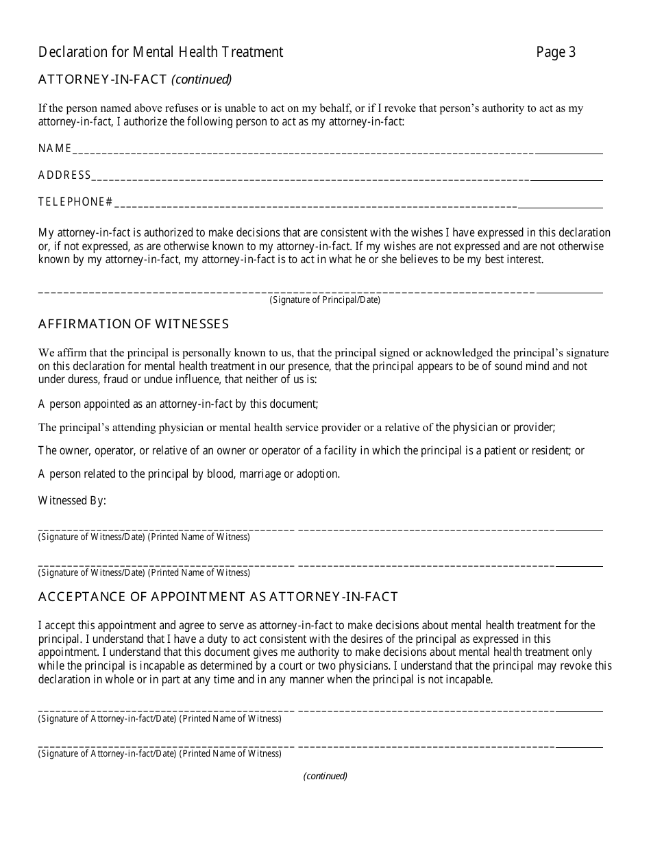 Declaration for Mental Health Treatment - Illinois, Page 3