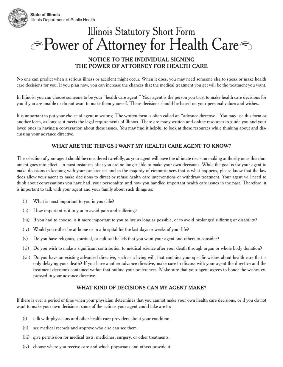 Power of Attorney for Health Care - Illinois, Page 1
