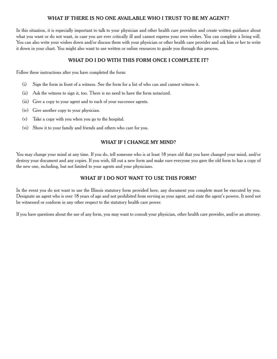 Power of Attorney for Health Care - Illinois, Page 3