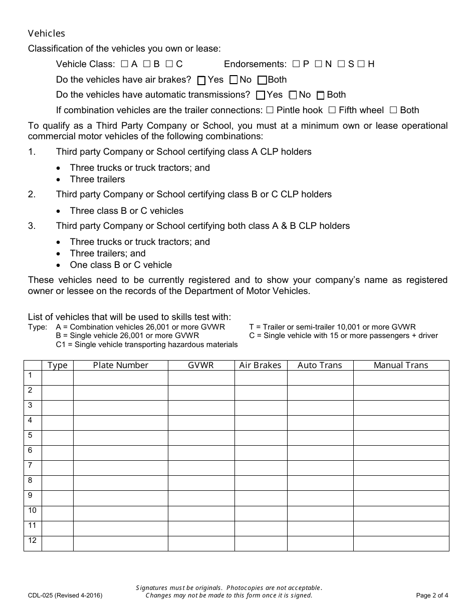 Form CDL-025 Third Party Company  School Application - Nevada, Page 2