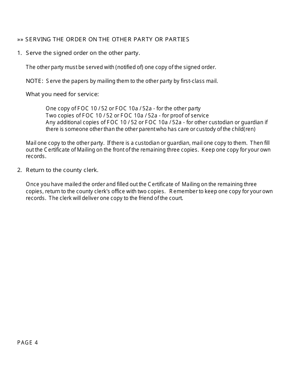 Instructions for Form FOC10, FOC10A, FOC52, FOC52A Uniform Child Support Order - Michigan, Page 4