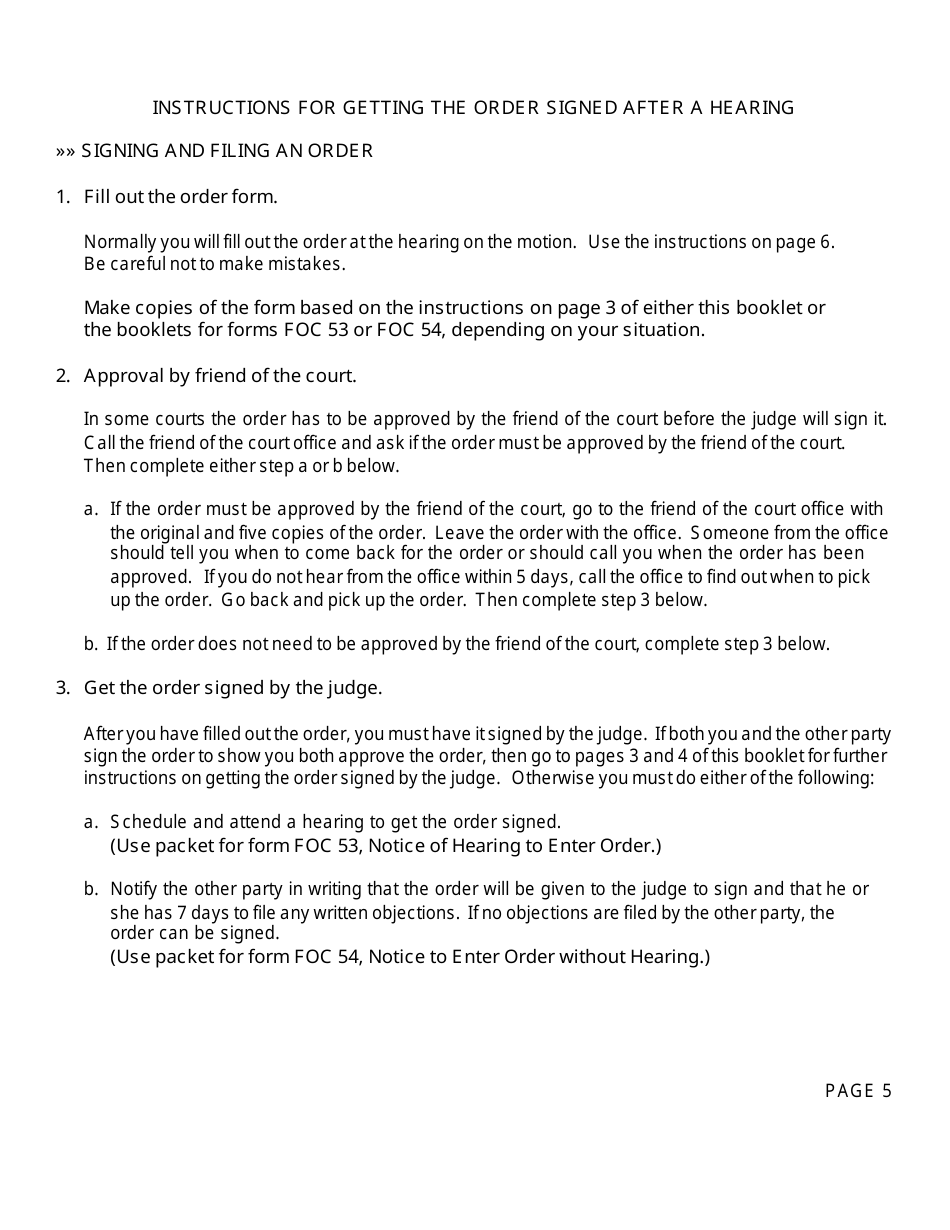 Instructions for Form FOC10, FOC10A, FOC52, FOC52A Uniform Child Support Order - Michigan, Page 5