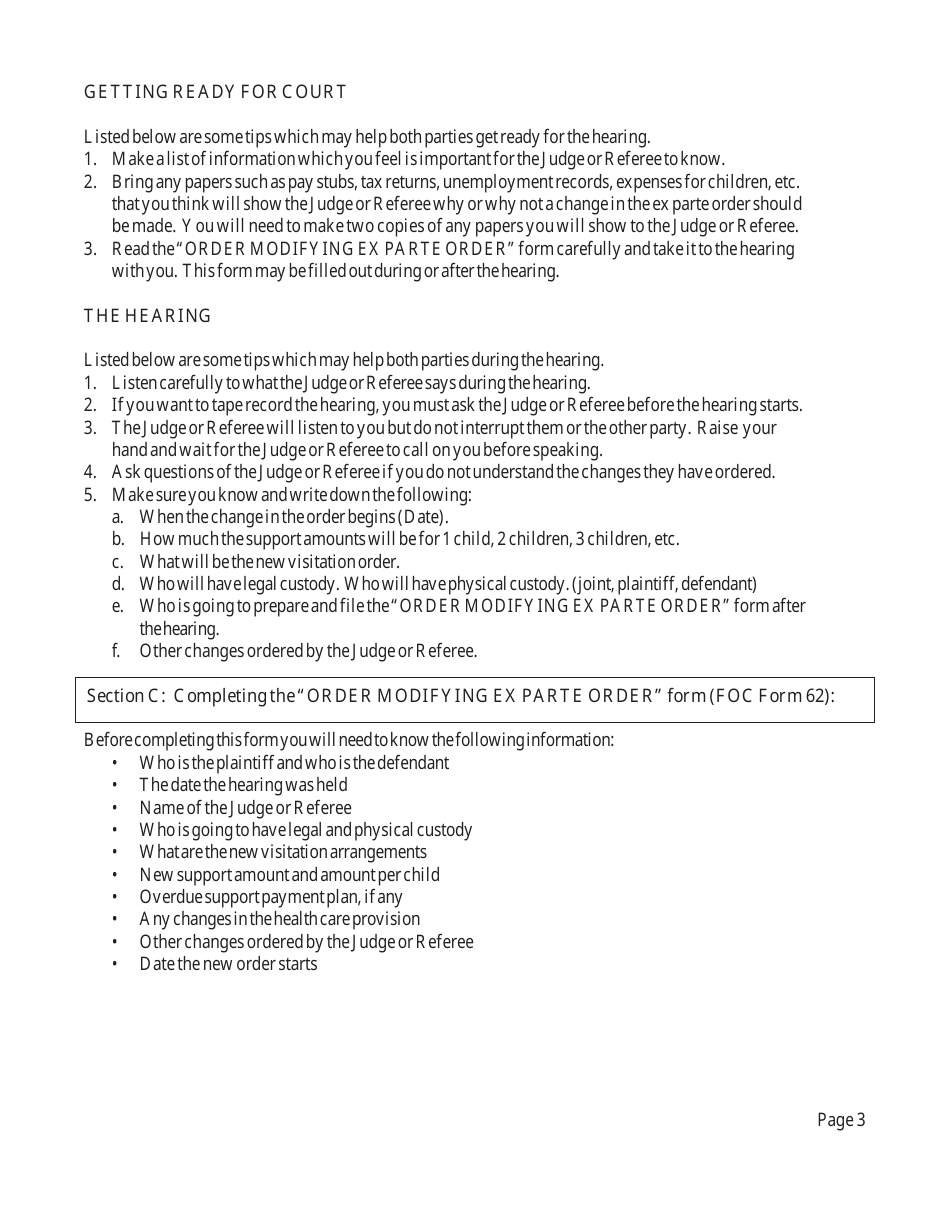 Instructions for Changing an Ex Parte Order - Michigan, Page 3