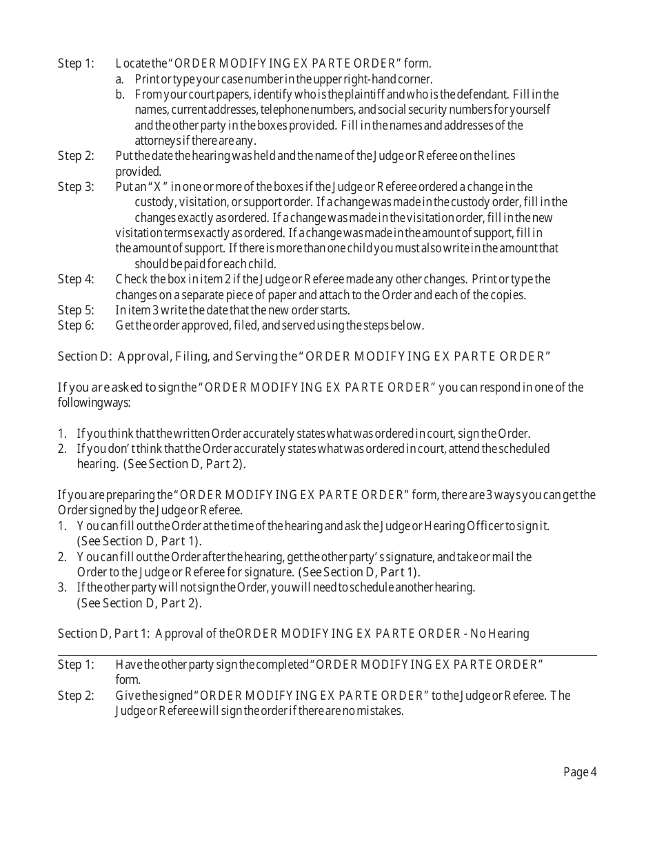 Instructions for Changing an Ex Parte Order - Michigan, Page 4