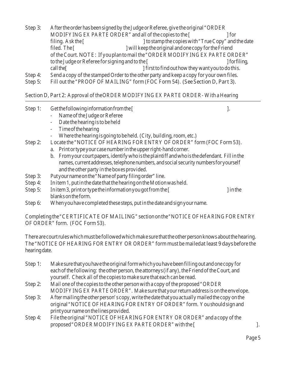 Instructions for Changing an Ex Parte Order - Michigan, Page 5