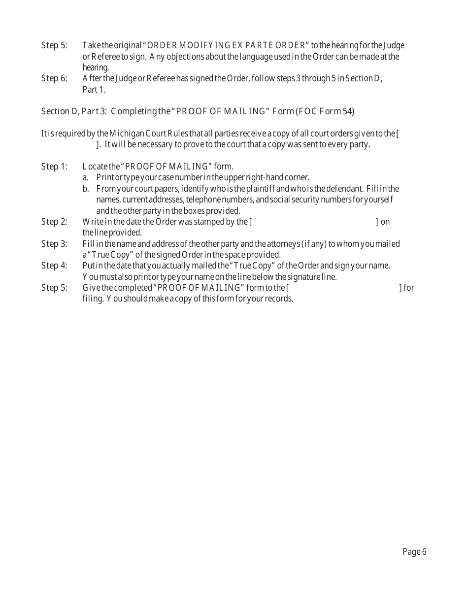 Instructions for Changing an Ex Parte Order - Michigan, Page 6