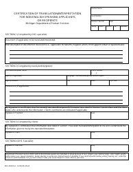 Form DHS-848 &quot;Certification of Translation/Interpretation for Non-english Speaking Applicants or Recipients&quot; - Michigan