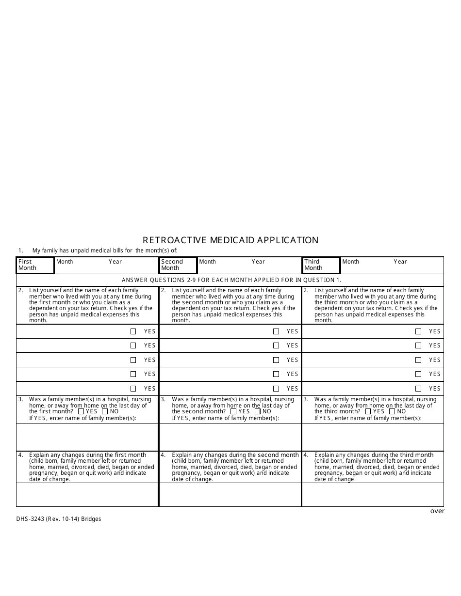 Form DHS-3243 Retroactive Medicaid Application - Michigan, Page 1