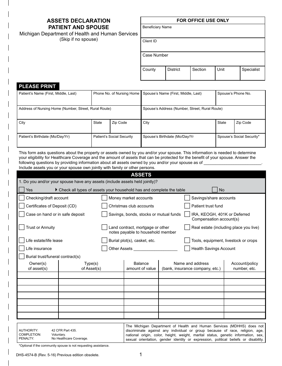 Form DHS 4574 B Fill Out Sign Online And Download Printable PDF Michigan Templateroller