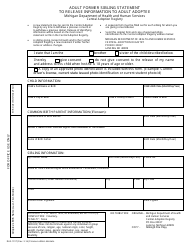 Document preview: Form DHS-1917 Adult Former Sibling Statement to Release Information to Adult Adoptee - Michigan