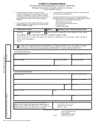 Form DHS-1919 &quot;Parent's Consent/Denial to Release Information to Adult Adoptee&quot; - Michigan