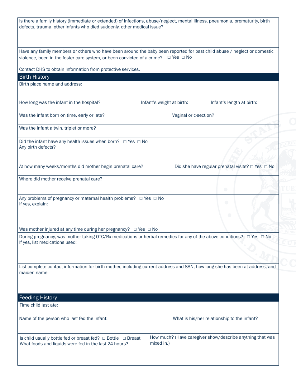 State of Michigan Sudden  Unexplained Child Death Scene Investigation Form - Michigan, Page 4