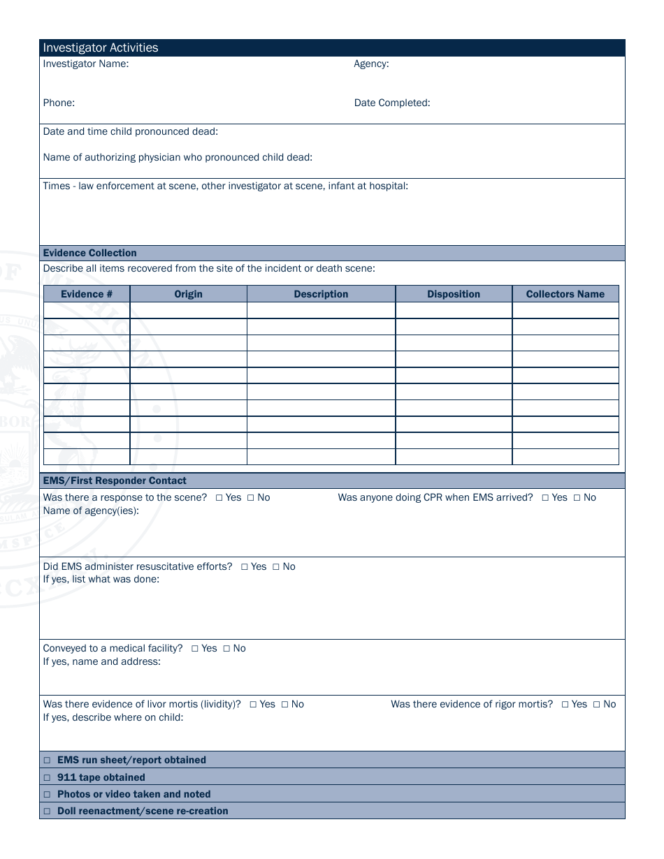 State of Michigan Sudden  Unexplained Child Death Scene Investigation Form - Michigan, Page 9